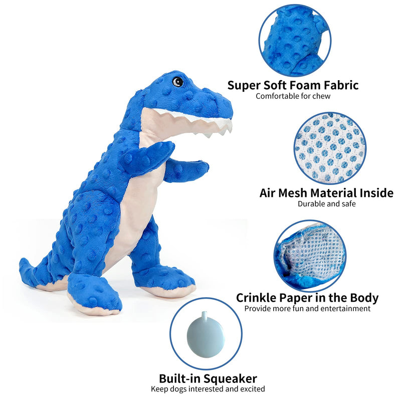 DODODOLA Stuffed Dog Toys Durable Plush Dog Toy with Crinkle Paper Cute Dinosaur Squeaky Dog Toys Dog Chew Toys for Medium Large Breed Blue - PawsPlanet Australia