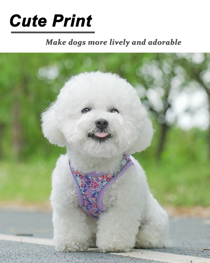 M Light Purple Flower Pattern Dog Harness and Leash Set,No Escape Puppy Harnesses for Training Walking，Breathable Adjustable Puppy Vest for Small Medium Dogs, Cats (Light Purple, M) - PawsPlanet Australia