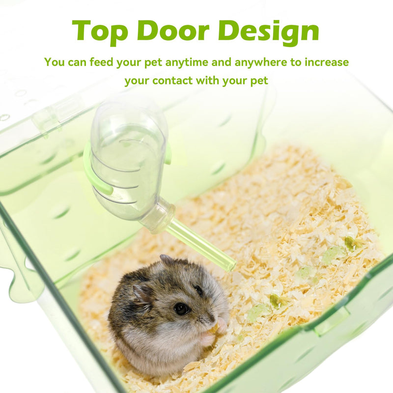 Portable Hamster Travel Cage,Dwarf Hamster Carrier Cages with Water Bottle Breathable Small Animal Outgoing Carry Case for Mice, Dwarf Hamster,Sugar Glider,Gerbils(Green)