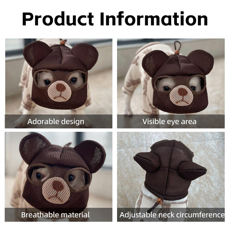 Bulldog Muzzle: Adjustable Breathable Mesh Anti-Biting Anti-Eating Mask for Biting Licking Chewing Grooming - Cute Fun Dog Cosplay Hat (Small,Bear) Small Bear - PawsPlanet Australia
