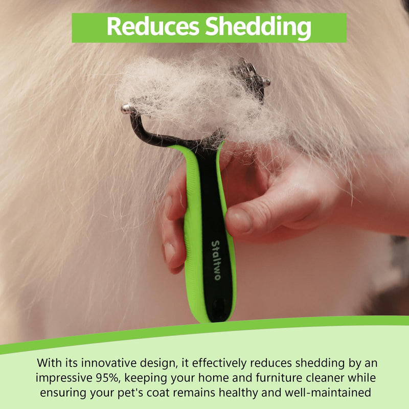 Pet Grooming Supplies - 2-in-1 Professional Undercoat Rake and Pet Brush | Shedding Control for Long Haired Dogs and Cats, Deshedding Tool, Furminator for Dogs, Green - PawsPlanet Australia