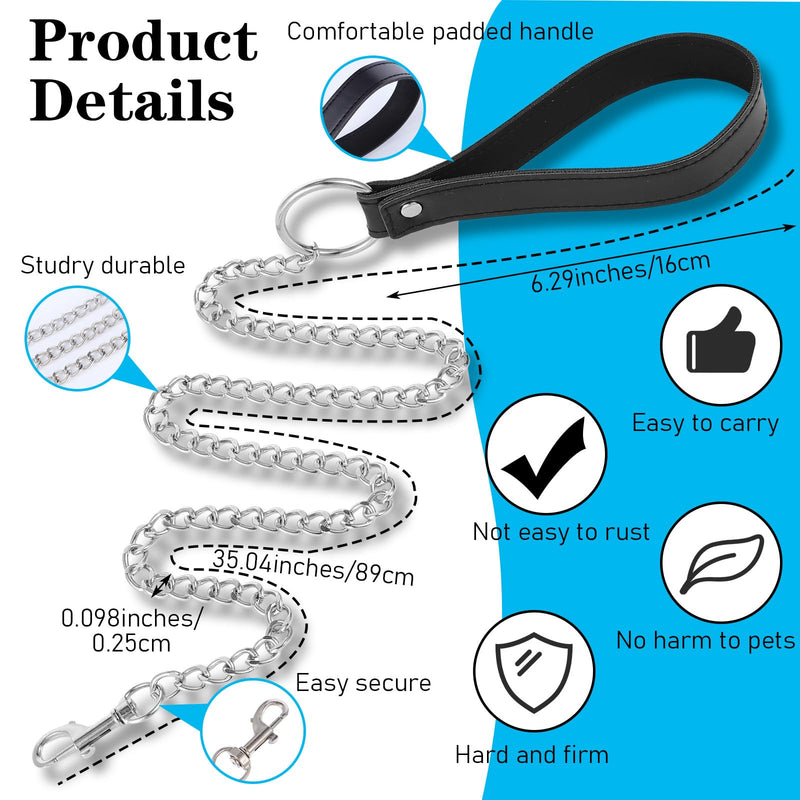 Heavy Duty Metal Dog Leash, Chew Proof Pet Leash with Soft Handle Stainless Steel Cuban Link Chain for Large & Medium Size Pets Walking Training and Traveling (4 FTx3 mm (0-80 lbs)) - PawsPlanet Australia