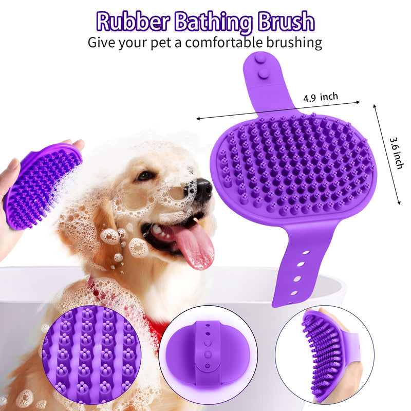 Dog Brush for Shedding, Self-Cleaning Slicker, 4 PCS Kit with Bath Brush, Flea & Steel Combs, Ideal for Short & Long Haired Pets, Removes Mats, Tangles, Fur, Gentle on Skin. Purple Purple 4 in 1 - PawsPlanet Australia