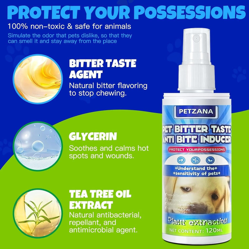 Bitter Apple Spray for Dogs: 100ML Natural Alcohol-Free Bitter Spray for Dogs to Stop Chewing Licking, Deterrent Spray for Puppy Training Protect Furniture, Shoes, Cords Indoor/Outdoor Use (100ML) - PawsPlanet Australia