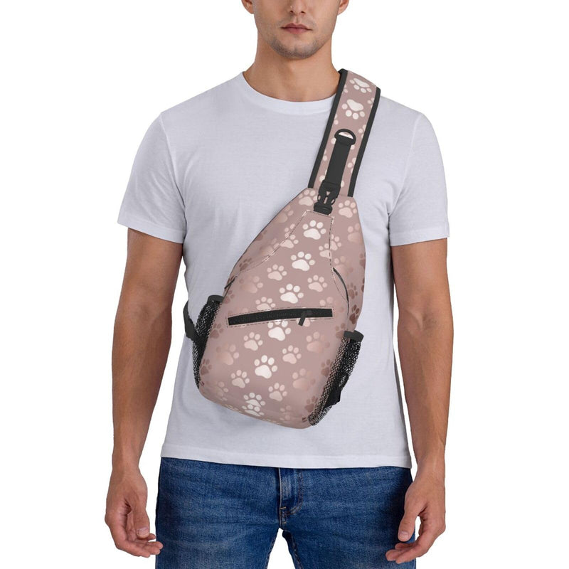 Paw Print Sling Bag for Women Men Rose Gold Dog or Cat Paw Pet Prints Cute Puppy Footprint Crossbody Chest Shoulder Bag Animal Pet Claws Backpack Casual Gym Sports Travel Hiking Daypack - PawsPlanet Australia