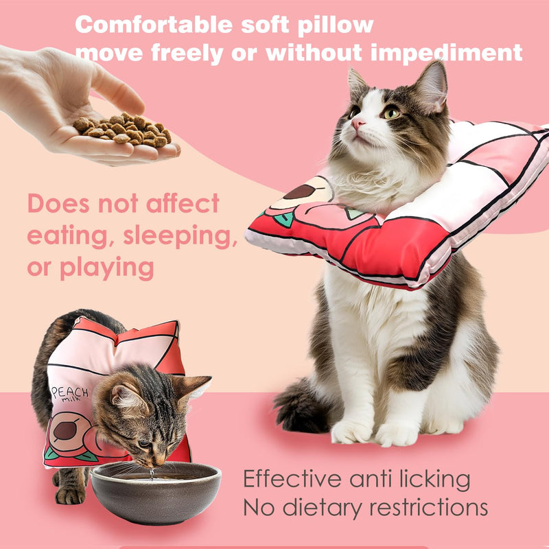 Adjustable Cat Cone Collar - Soft, Cute Recovery Collar for Kittens After Surgery Peach Fruits Box Shaped Adjustable Cat Cone Collar Elizabeth Padded Pet Neck Anti Bite Lick Comfortable (Size M) Milk Box