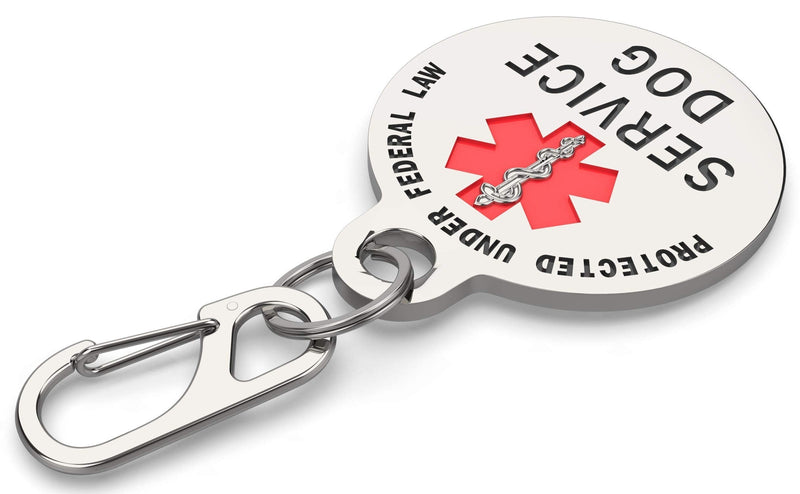 Service Dog Tag Double Sided Federal Protection with Red Medical Alert Symbol Pet ID Tags 1.25 inch. Easily attach to Collar Harness Vest Dog Service Tag Medium to Large Breeds - 1.25" Inch Diameter - PawsPlanet Australia