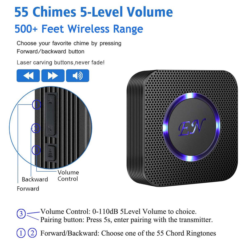 EverNary Dog Door Bell Wireless Doggie Doorbells for Potty Training with Warterproof Touch Button Dog Bells Included 1 Receiver and 3 Transmitters Black - PawsPlanet Australia