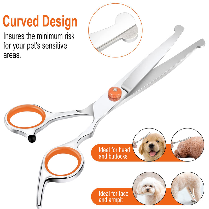 Dog Grooming Scissors, 7.3" Pet Grooming Scissors with Safety Round Tip, Stainless Steel Grooming Shears for Dog, Cat 1 Piece-curved Scissors