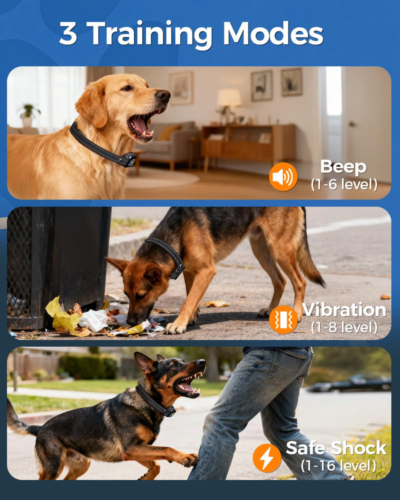 2-in-1 Dog Shock & Bark Collar with Remote – 4500FT Anti-Barking E Collars for Dog Training, IP67 Waterproof for Small Medium Large Breed (8-120Lbs) Black - PawsPlanet Australia