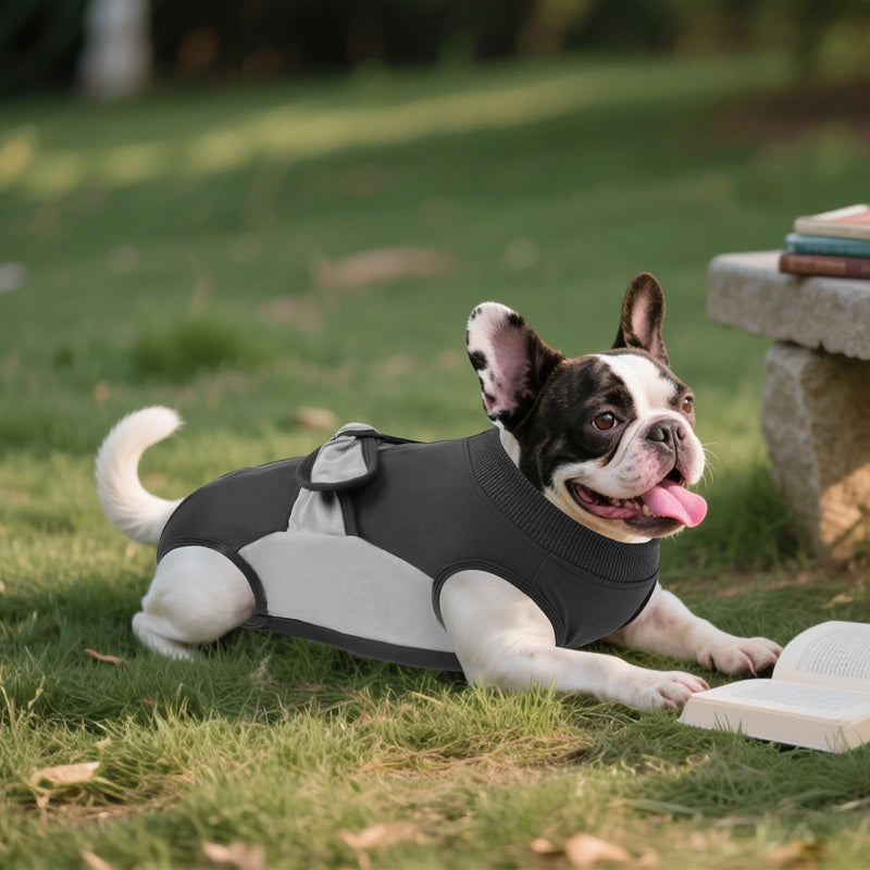 ASENKU Dog Bodysuit Post-Op - Surgery Bodysuit for Dogs with Zip & Lick Protection, Suitable for Castration Male / Female Dog, Ideal for Post-Operative Recovery S gray