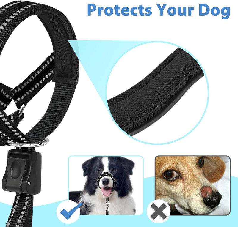 BARKLESS Dog Head Collar, No Pull Soft Head Halter with Safety Clip for Heavy Pullers, Strong Dog Training Halter Stops Pulling for Walking Medium Large Dogs XL Black - PawsPlanet Australia