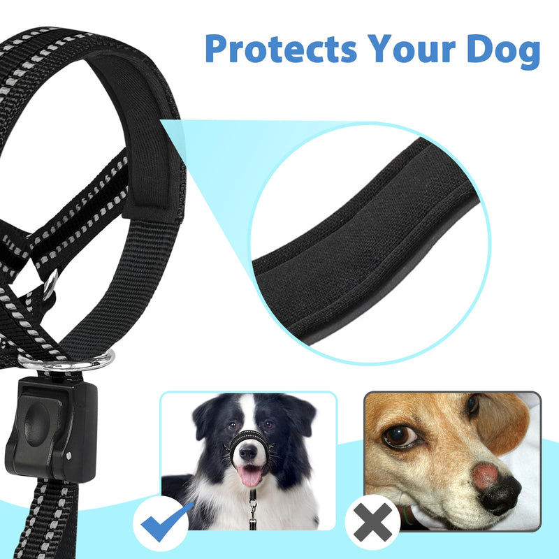 BARKLESS Soft Dog Head Collar, Padded No Pull Head Halter, Dog Training Nose Leash with Safety Link for Medium Large Dogs, Adjustable Muzzle Leash, Easy Control for Dog Walks(Black, L) Black L (Snout 9.5"-14")