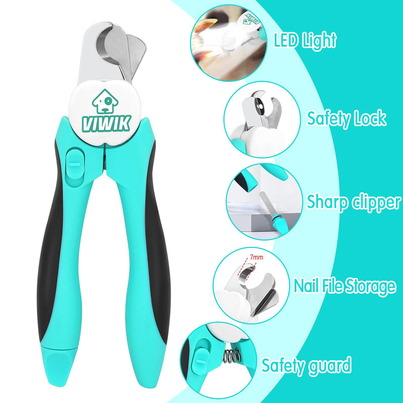 2 in 1 Dog Nail Trimmers with LED Light for Bloodline, Dog Comb, Dog Nail Clippers with Quick Sensor & Safety Guard to Avoid Overcutting, Cat Puppy Claw Clipper for Grooming with Nail File Blue - PawsPlanet Australia