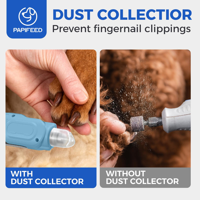 PAPIFEED 6-Speed Dog Nail Grinder Quiet with Dog Nail Trimmers, 2 LED Lights & Dust-Proof Cover, Nail Grinder for Large/Medium/Small Dogs & Cats, Rechargeable Type-C Charging - Blue Kit Grinder-Trimmers - PawsPlanet Australia