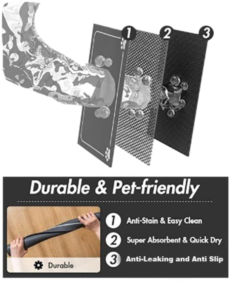 Pet Feeding Mat for Dogs and Cats or Other Small Animals, Absorbent Diatomaceous Earth Mat for Water and Food Bowls, Non-Slip, 16x24 Approx., Dark Grey, Mess Free pet Space. - PawsPlanet Australia