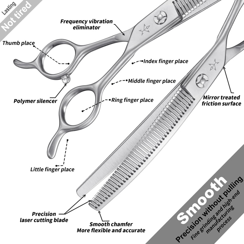 High-end Professional Dog Grooming Curved Thinning Scissors Teeth Blending Shears Pet Texturizing Thinner Blender Shears 7 Inch Extremely Very Sharp Made Of Stainless Steel Alloy For Dog Cat Groomer Matte Silver Curved Thinning 7inch - PawsPlanet Australia