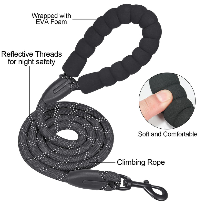 Rope Dog Leash 5 FT for Medium and Large Dogs,Heavy Duty Dog Rope with Comfortable Padded Handle,Waterproof Dog Leash for Walking,Reflective Nylon Dog Leash,Black Black 1/2" x 5 FT - PawsPlanet Australia