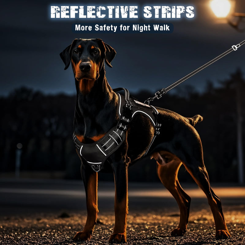 Tactical Dog Harness and Leash Set for Large Dogs,Heavy Duty No Pull Service Dog Vest and 10 Patches with Dog Seat Belt,Reflective Adjustable Pet Harness for Training Walking Hiking Black L - PawsPlanet Australia