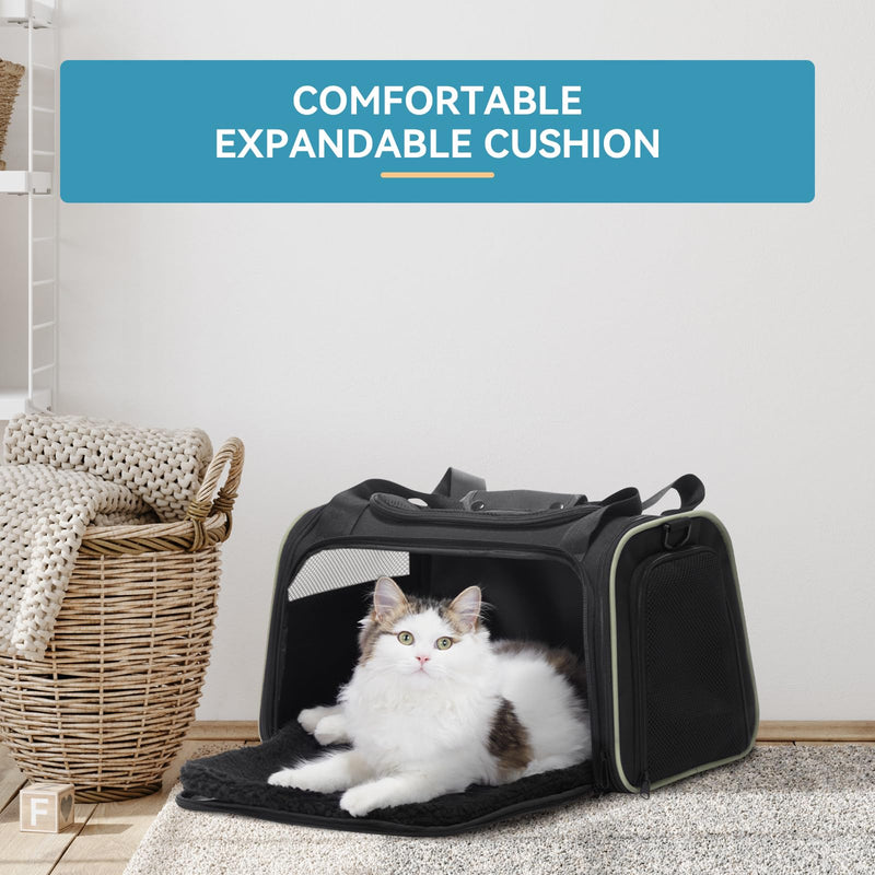 PETSFIT Pet Carrier Airline Approved with Extendable Mat, Dog Carriers for Small Dogs, TSA Approved Pet Carrier, Puppy Carrier for Small and Medium Cats Under 12 Lbs, Black 17.0"L x 10.3"W x 10.3"H - PawsPlanet Australia