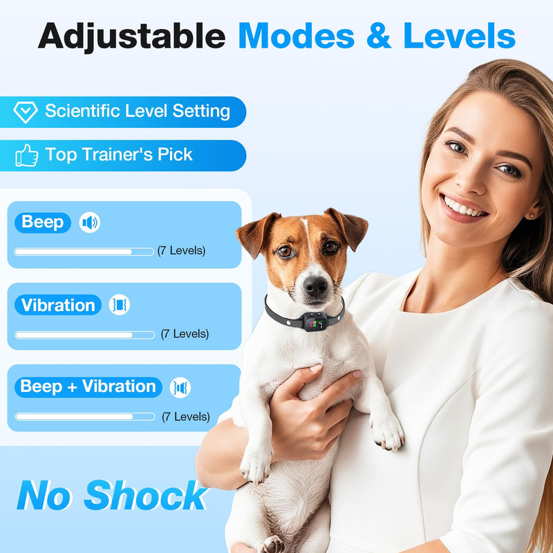 Dog Bark Collar for Small Medium Large Dogs, Rechargeable Smart Training Collar with Beep & Vibration, 7 Adjustable Sensitivity Levels, Ultra-Light 0.08lbs, IPX6 Waterproof, Long-Lasting Battery - PawsPlanet Australia