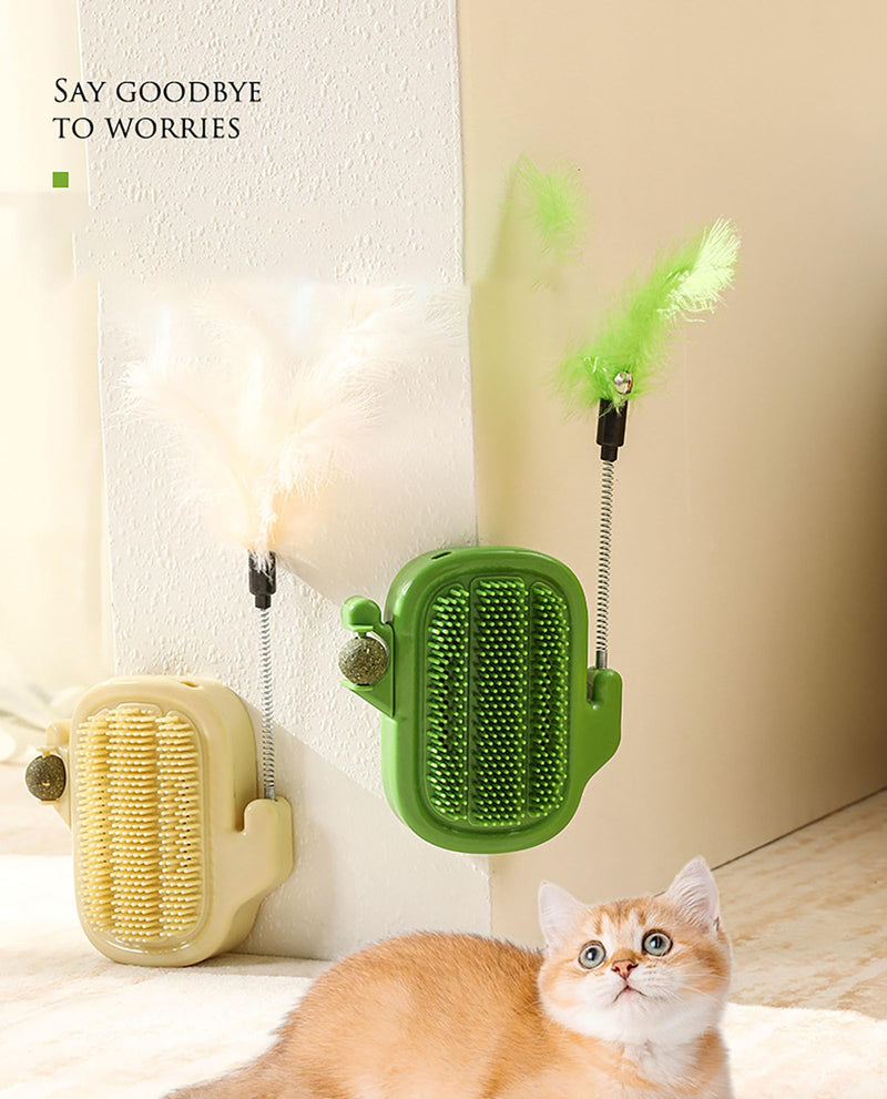 Pet Scratch the Itch, 5 Inch x 5 Inch Plastic Green Self-adhesive Massager Grooming Brushes Tools with Mint Ball for Cats and Dogs (green)