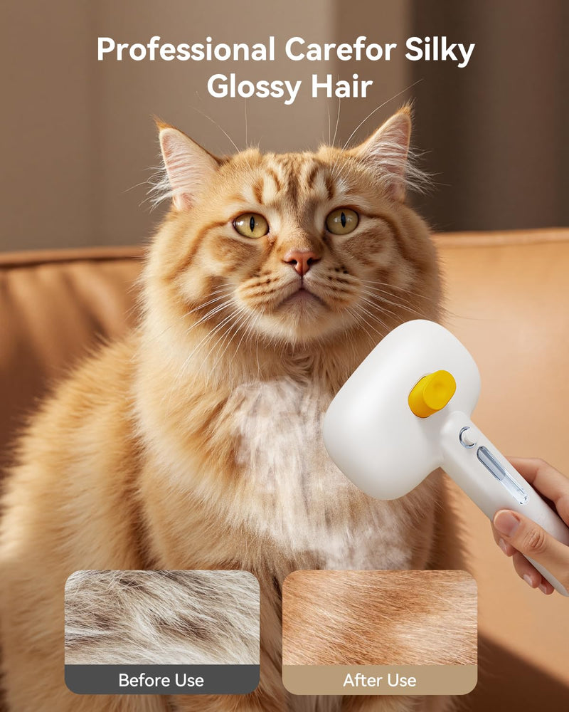 ROJECO 3-in-1 Pet Steam Brush for Cats&Dogs-Pet Spray Hair Removal Detangling Comb with Adjustable Mist,Handheld Deshedding Grooming Tool for Long/Short Hair,Massage Brush & Shedding Control,Cordless White - PawsPlanet Australia