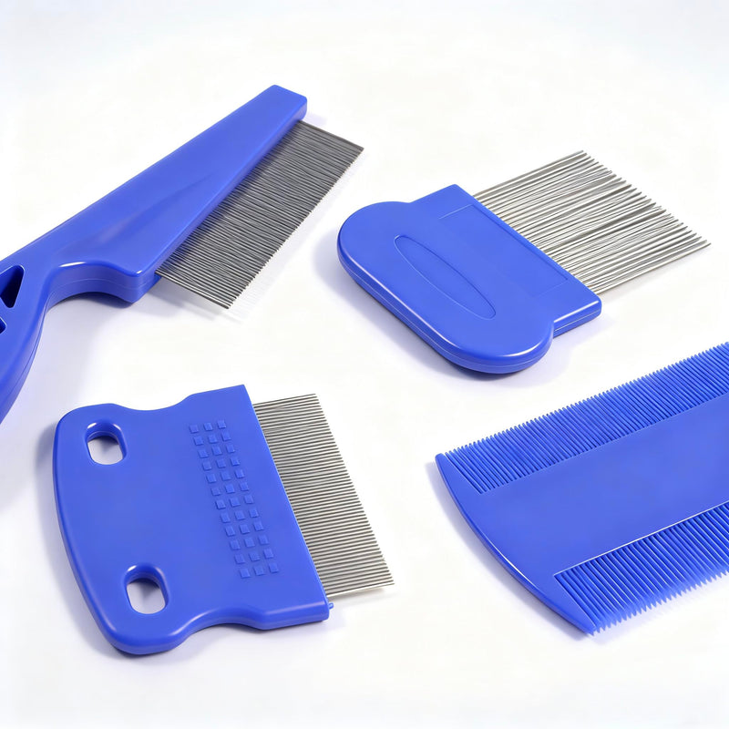 3/4/5-pieces flea and lice comb set, stainless steel pet comb (for dogs and cats, circular tooth design), double-sided tear stain remover, pet shedding comb, suitable for all types of pets (4pcs) 4pcs - PawsPlanet Australia