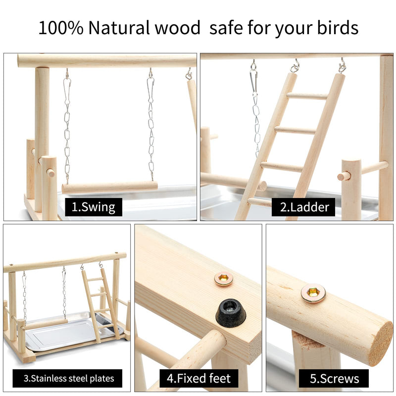 Natural Wood Bird Playground Parrot Perch Playstand Play Gym Stand Playpen Perches Ladder Swing Platform with Toys Exercise Playgym for Luonfels,Budgie,Cockatiels,Conures,Parakeets,Lovebird