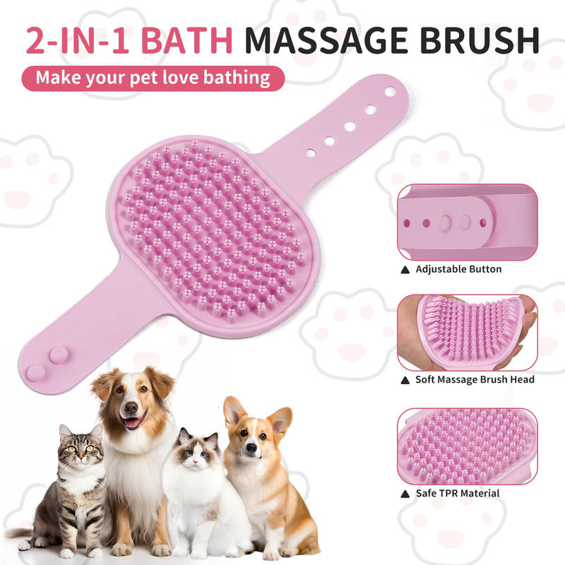Dog Bath Supplies, Bath Grooming Kit with Storage Bag - Self Cleaning Slicker Brush, Shampoo Brush & Scrubber, Dog Grooming Gloves for Short & Long Haired Dogs & Cats (6 PCS) Premium2.0 Pink
