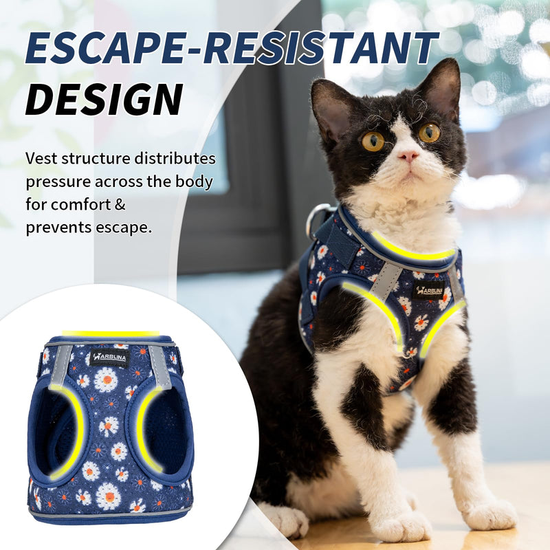 Soft Mesh Cat Harness and Leash Set for Walking,Escape Proof No Choke Step in Kitten Vest Harness,Reflective Ajustable Puppy Vest for Traveling Blue M (Chest:15"-17")