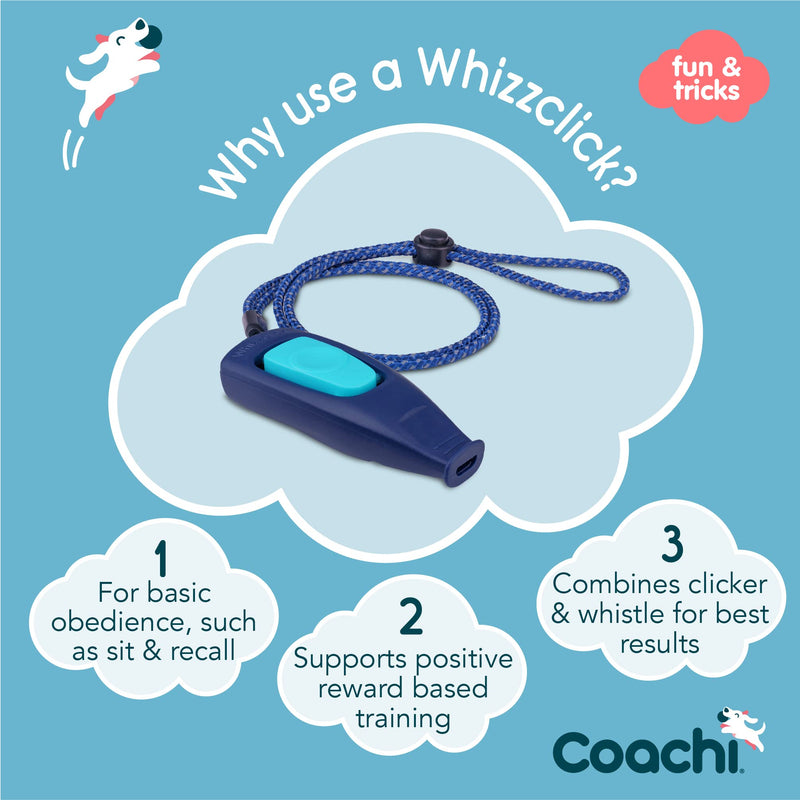 Coachi Whizzclick, 2-in-1 Combined Clicker and Whistle, Dog Training Whistle for Recall and Clicker Training for Rewarding, Adjustable and Reflective Lanyard, Suitable for Dogs and Puppies Navy - PawsPlanet Australia