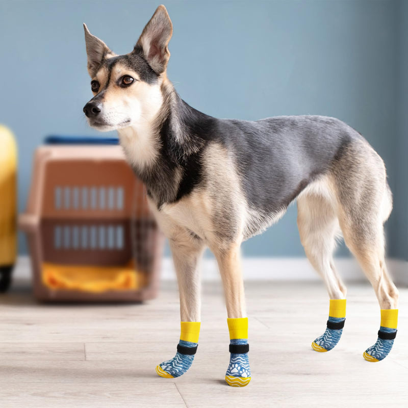 PUPTECK Anti Slip Dog Socks, Shoes with Grippers to Prevent Licking Hardwood Floors Traction, Rubber Boots & Paw Protectors for Small Medium Large Dogs, Senior Dogs Booties, Blue M Medium (2 Pair) Nevy&Yellow - PawsPlanet Australia