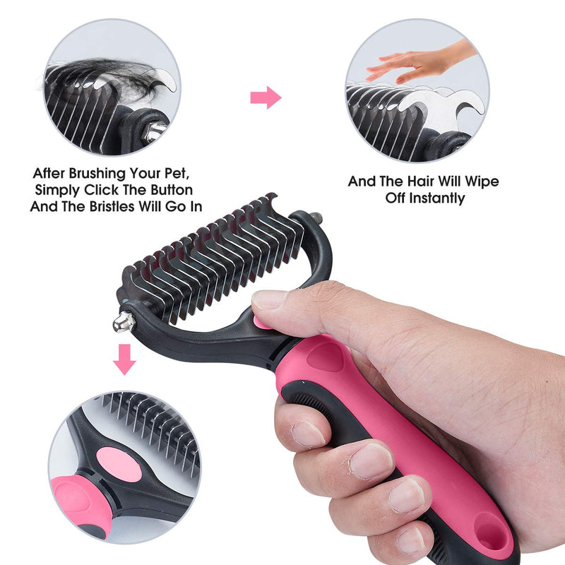 Pet Grooming Tool - 2 Sided Undercoat Rake for Cats and Dogs - Safe Dematting Comb for Easy Mats & Tangles Removing - No More Nasty Shedding and Flying Hair pink other - PawsPlanet Australia