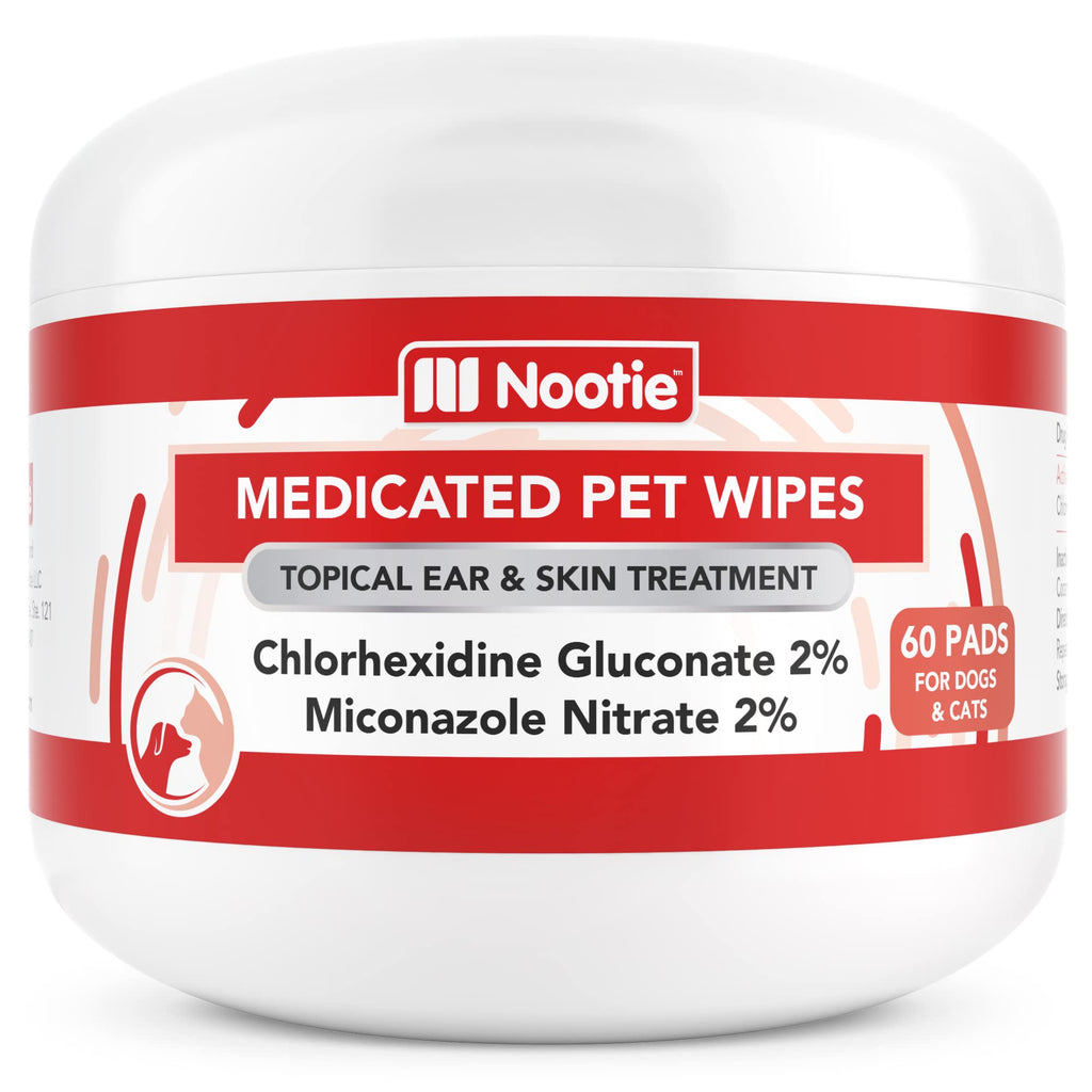 Nootie Medicated Dog Wipes, Chlorhexidine & Miconazole Pet Wipes for Dogs & Cats - 2” Small Wipes, 60 Count - Sold in Over 10,000 Vets & Pet Stores 60 Count (Pack of 1)