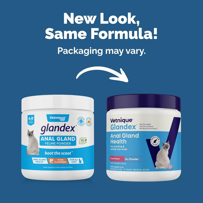 Glandex Feline Anal Gland Fiber Supplement Powder for Cats with Digestive Enzyme, Probiotics and Pumpkin, Vet Recommended for Healthy Bowels - Tuna Flavored 4.0 oz, Scoop Included - PawsPlanet Australia