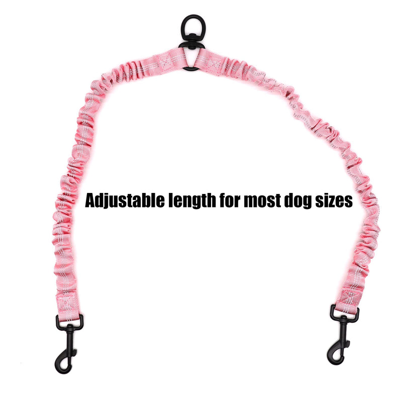 Pet Double Dog Leash, Comfortable Shock Absorbing Reflective Bungee Lead Walk 2 Dogs with Ease, 360° Swivel No Tangle Double Dog Walking &Training Leash, Dual Dog Leash Accessory (Pink) Pink - PawsPlanet Australia