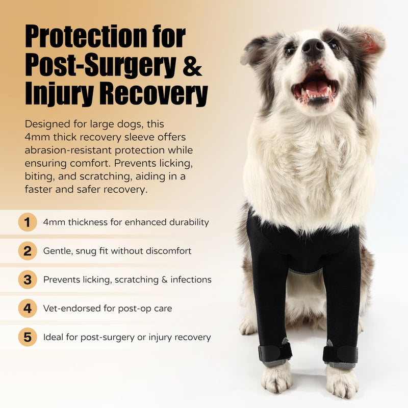 Dog Recovery Suit, Medical Cone Alternative, Abrasion Resistant Dog Recovery Sleeve, Washable 3mm Thick and Waterproof, Pet Wounds Prevent Licking, Bite, Being Wet, and Keep Dry XL Front Both Leg Sleeves