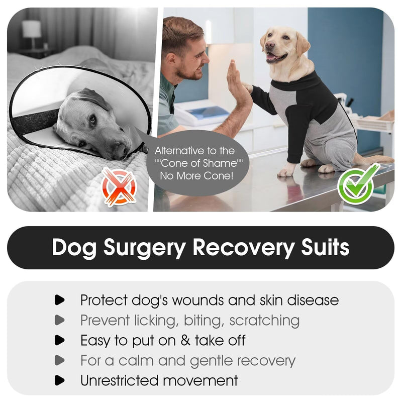 IECOii Dog Recovery Suit with Legs for Female/Male Dogs,Long Sleeve Onesie With Zipper,Bodysuit After Surgery Surgical Suit,Post Spay/Neuter Wounds Protector Medical Pet Shirt,Cone Alternative,Black L L(Chest Girth:24") Black
