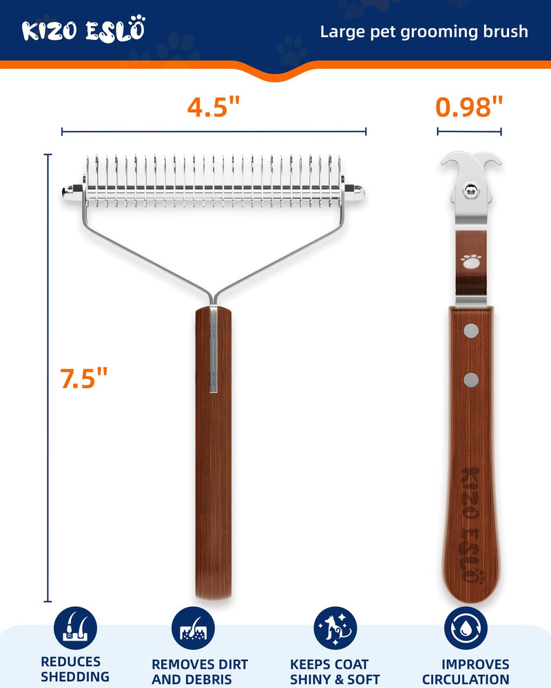 Extra Large 2-Sided Undercoat Rake for Dogs & Cats, Dog Brush for Shedding Remove Mats, Dematting Comb, Safe&Gentle Grooming Brush for German Shepherds Medium to Long-Haired Pets,Premium Wooden Handle XL - Super Fast Hair Removal - Sapele - PawsPlanet Australia