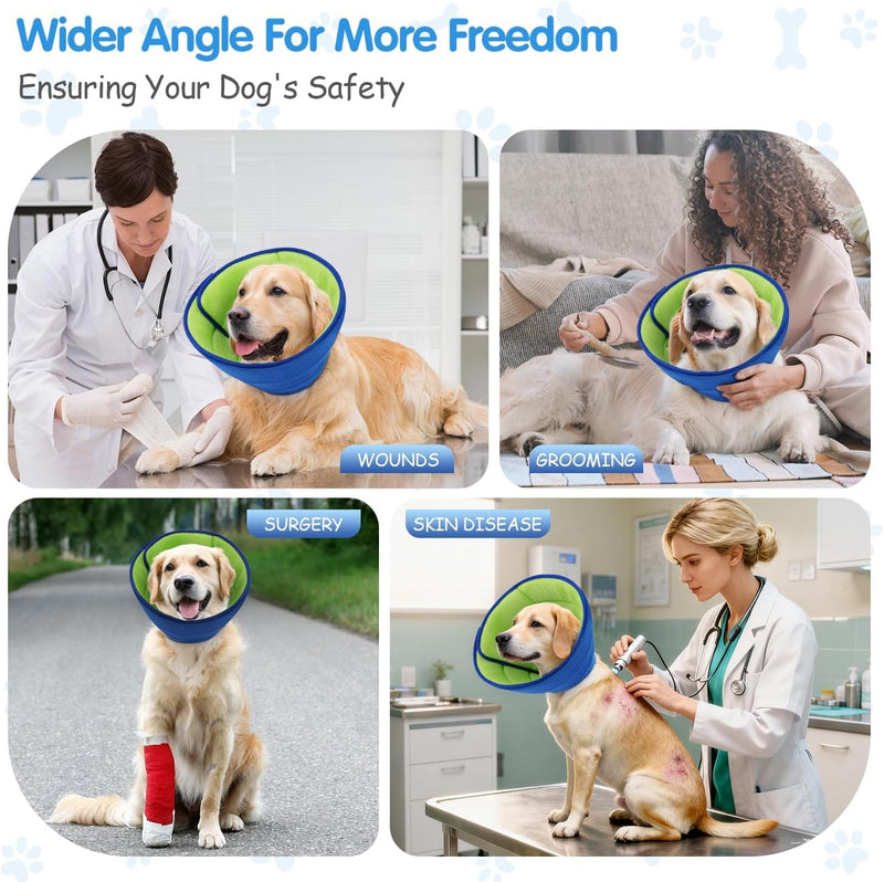 Adjustable Comfy Cones Soft Dog Cone Collar Alternative - for Large/Medium/Small Dogs to Stop Licking After Surgery, Comfortable Fabric Elizabethan Collars, Head Cone of Shame for Neuter Recovery - L