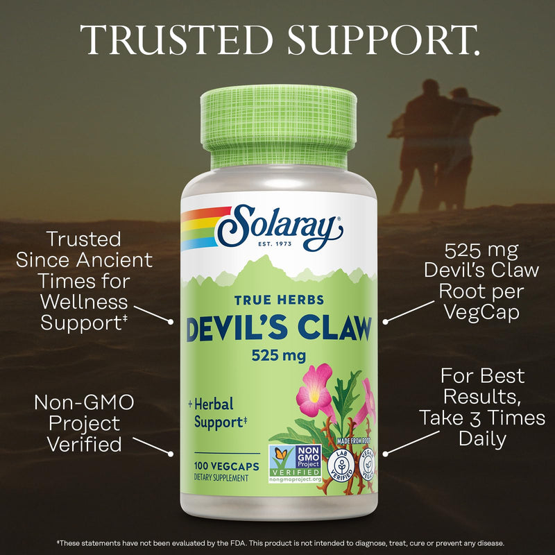 Solaray Devil's Claw Root 525 mg - Devils Claw Herbal Supplement, Devilsclaw Herb Pills, Cartilage Support for Men & Women, Non-GMO, Lab Verified - 100 Vegan Capsules