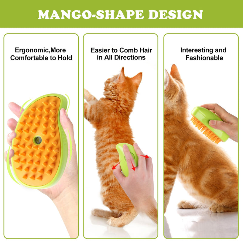 Steam Brush for Cats Shedding, 3 in 1 Steamy Water Pet Hair Removal Comb with Steamer, Spritz Comb for Dog, Indoor Cat Spray Mist Grooming Defur Brush, Cepillo Vapor Gato Perro, Steaming Cleaning Spa Green