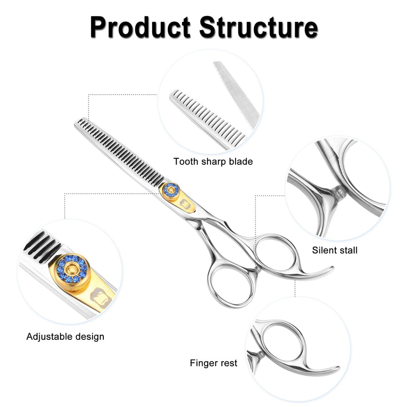 Thinning Scissors for Dogs, Professional Thinning Shears for Pets Double Sided Blades Stainless Steel Pet Cat Shears for Grooming Dogs Cats Blue Crystal Screw