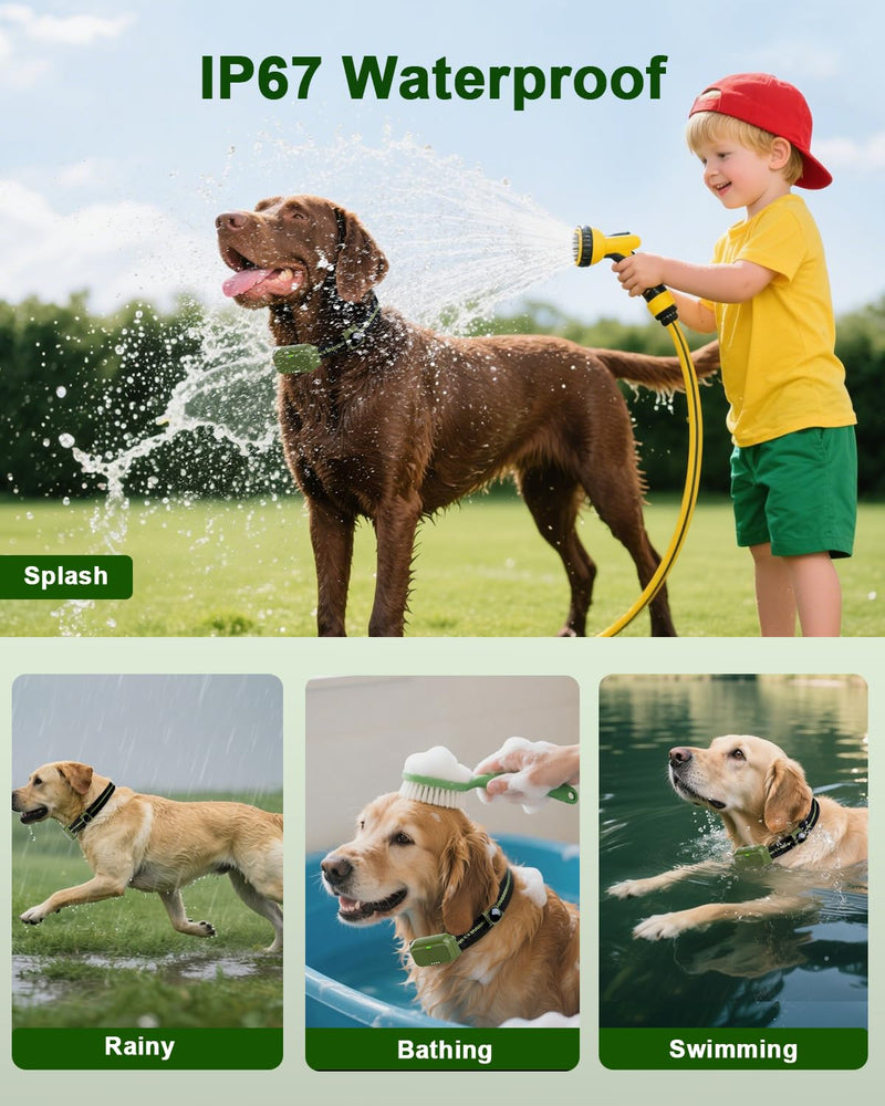 Shock Collar for Dogs, IP67 Waterproof Dog Training Collar with Remote Control, 3 Modes: Beep, Vibration, Safe Static, Rechargeable Adjustable for 15-110lbs Medium Large Dogs Green