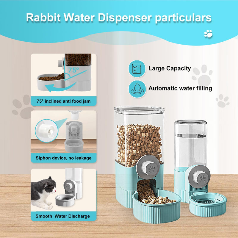 Rabbit Food Water Dispenser Hanging Automatic Pet Food Water Dispenser Automatic Large Capacity Bunny Feeder for Medium Small Animals Rabbits Puppy and Kitten Ferrets Hedgehog (Blue) blue