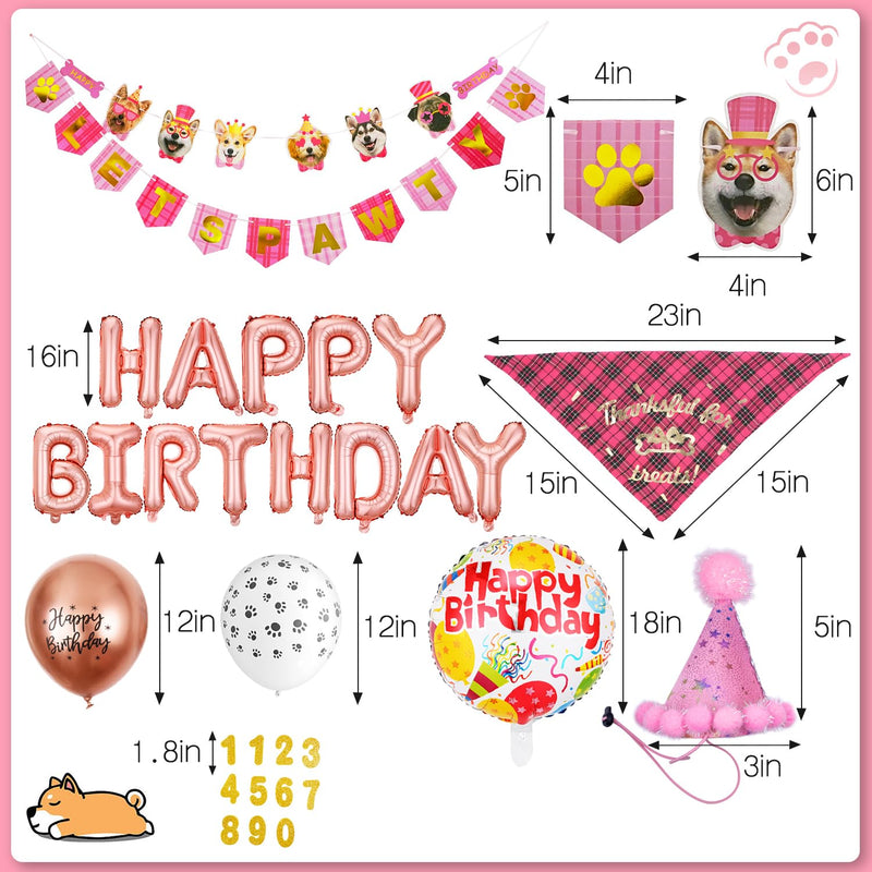 Dog Birthday Decorations Girl, Dog Birthday Party Supplies, Dog Birthday Bandana Pink Dog Birthday Hat with Numbers, Dog Birthday Banner LETS PAWTY and HAPPY BIRTHDAY Balloons Dog Birthday Girl Outfit - PawsPlanet Australia
