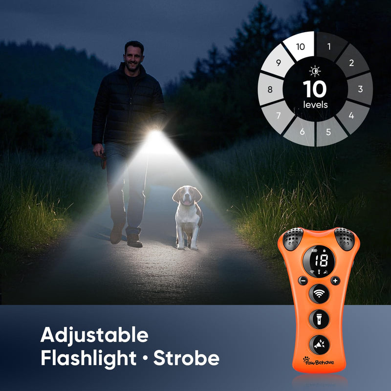 Adjustable Ultrasonic Dog Trainer – World's First Variable Frequency Pet Behavior Corrector with 10 Level Ultra Sound, 18 Dog Whistles, Anti-Bark Flashlight, Humane Dog Deterrent (Orange) Orange