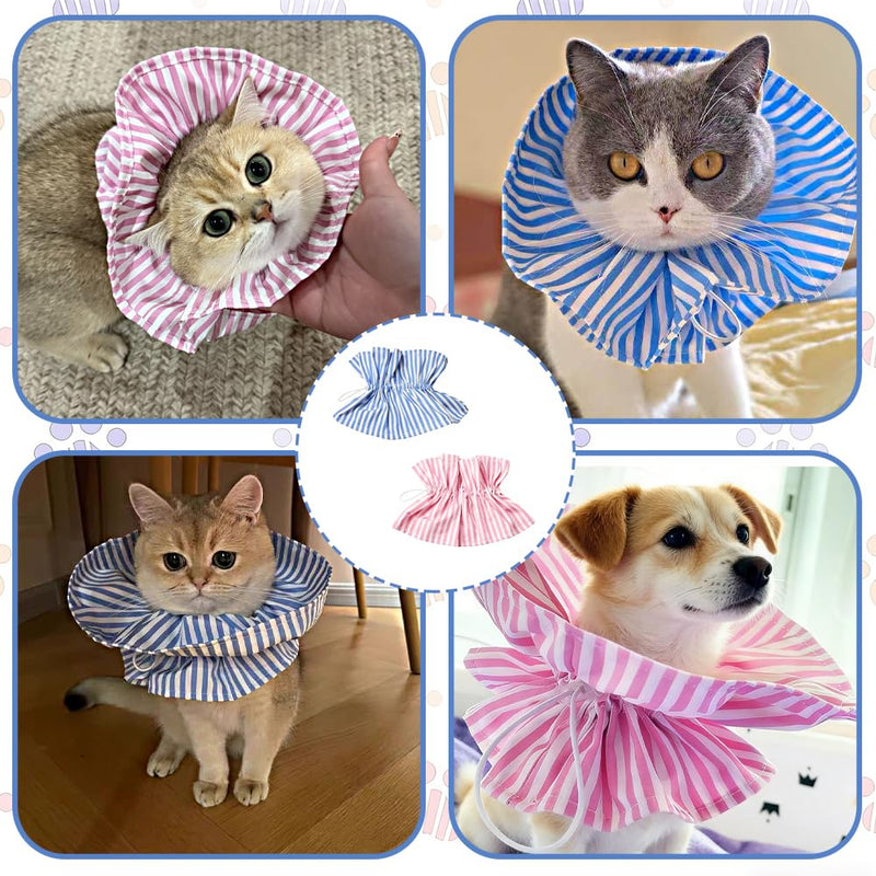2 Pack Cat Cone Collar, Anti-Bite/Lick Soft & Adjustable Comfortable Drawstring Protective for Rabbits, Pets, Kitten, Aid Wound Healing After Surgery or Skin Conditions(2 Color)