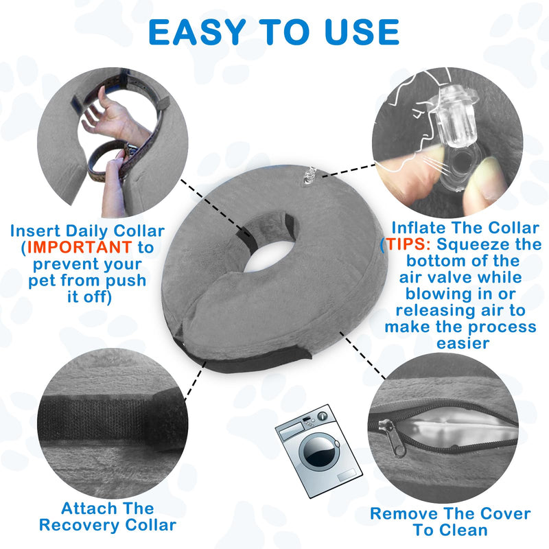 Inflatable Dog Cone Collar (L Size), Soft Dog Cone Blow-up Protective Recovery Collar, Pet Donut Collar, Comfy E-Collar After Surgery for Medium Large Dog to Prevent Biting Licking, Grey Light Grey Large [Neck: 13"-18"]